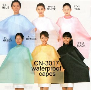 Waterproof Salon Capes. CN-30176. Colours Available: Blue, White, Pink, Green, Orange, Black.